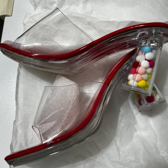 NWOT - Transparent BALL Décor Sandals in Red (Size 7) *Heel Height 3.15" - Picture 5 of 8